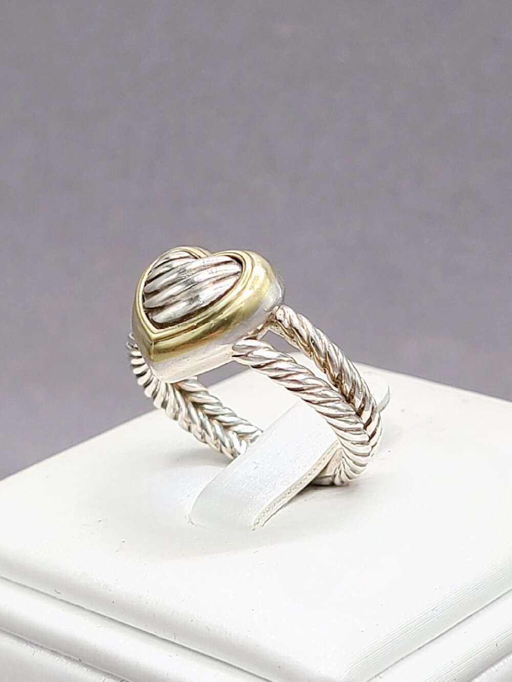David Yurman Classic Cable Sculpted Heart Ring w/ 18K Yellow Gold - Sz 7 - RARE - Picture 10 of 12